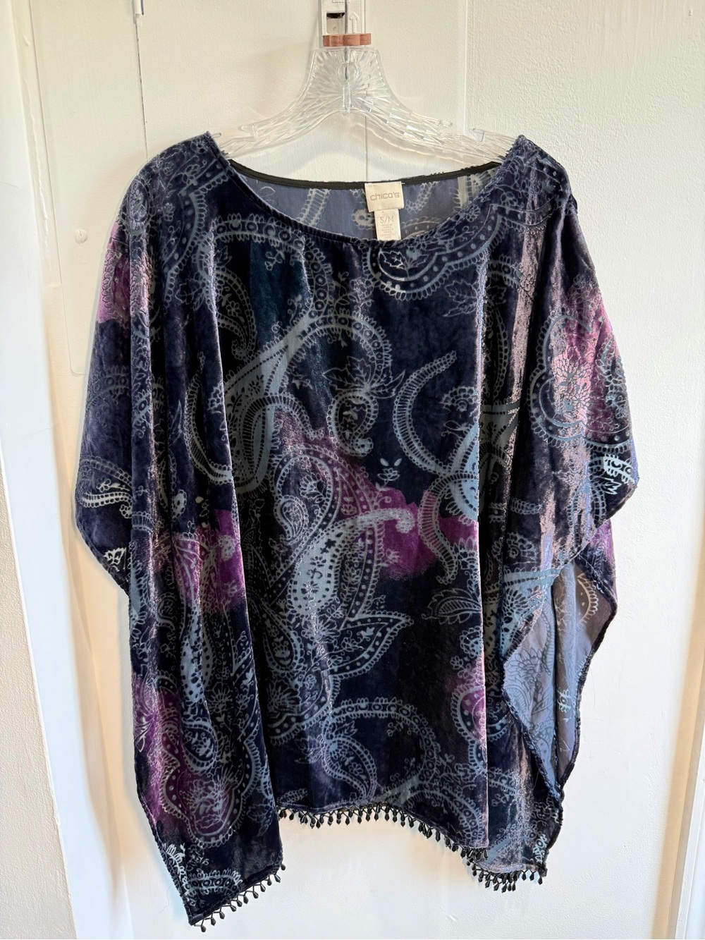 Chico's Purple Velvet Burnout Paisley Poncho w/ beading - wimsigoth witchy